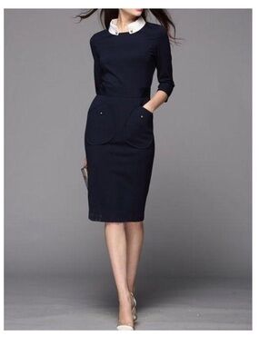Victoria by Victoria Beckham Navy Dress with White Trim